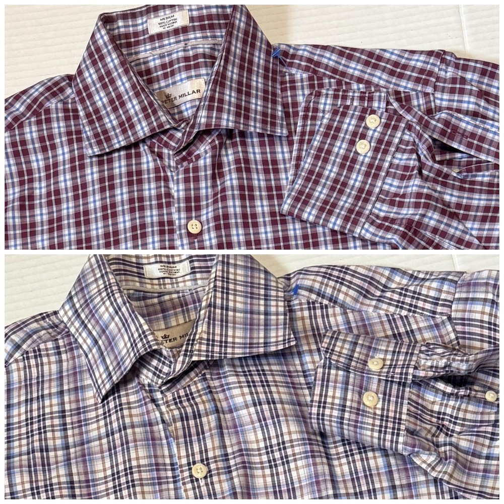 PETER MILLAR - LOT of 2‎ - Men's Plaid Cotton Long Sleeve Button Shirt - Medium